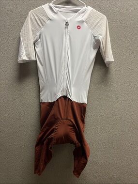 Castelli Two-Tone White and Rust Cycling Skinsuit/Speedsuit-Large